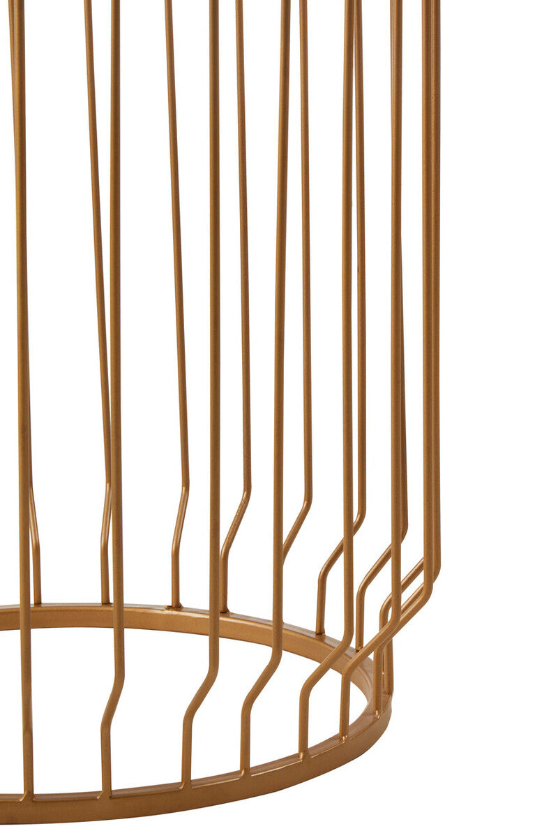 White Marble Top Round Side Table with Reflective Gold Wireframe Metallic Base | Shalimar