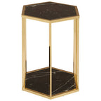 Hexagonal End Table with Black Marble Top and Bottom and Gold Finish Stainless Steel Frame | Piermount