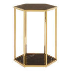 Hexagonal End Table with Black Marble Top and Bottom and Gold Finish Stainless Steel Frame | Piermount