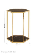 Hexagonal End Table with Black Marble Top and Bottom and Gold Finish Stainless Steel Frame | Piermount