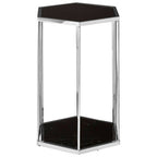 Hexagonal End Table with Black Marble Top and Bottom and Silver Finish Stainless Steel Frame | Piermount