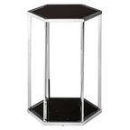 Hexagonal End Table with Black Marble Top and Bottom and Silver Finish Stainless Steel Frame | Piermount