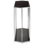 Silver Solid Steel Frame Console Table with Black Marble Top and Bottom | Piermount