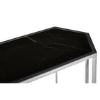 Silver Solid Steel Frame Console Table with Black Marble Top and Bottom | Piermount