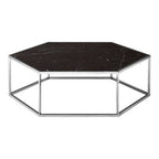 Silver Stainless Steel Frame Hexagon Coffee Table with Black Marble Top, Piermount