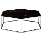 Silver Stainless Steel Frame Hexagon Coffee Table with Black Marble Top, Piermount