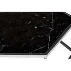 Silver Stainless Steel Frame Hexagon Coffee Table with Black Marble Top, Piermount