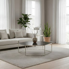 Silver Stainless Steel Frame Hexagon Coffee Table with Black Marble Top, Piermount