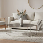 Silver Stainless Steel Frame Hexagon Coffee Table with Black Marble Top, Piermount