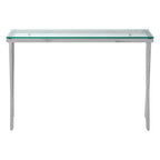 Clear Glass Top Console Table with Silver Finish Stainless Steel Base | Piermount
