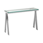 Clear Glass Top Console Table with Silver Finish Stainless Steel Base | Piermount