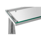 Clear Glass Top Console Table with Silver Finish Stainless Steel Base | Piermount