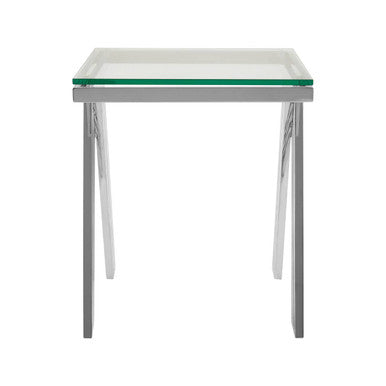 Clear Glass Top End Table with Silver Finish Stainless Steel Slim Lines Frame | Piermount