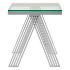 Clear Glass Top End Table with Silver Finish Stainless Steel Slim Lines Frame | Piermount