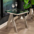 Clear Glass Top End Table with Silver Finish Stainless Steel Slim Lines Frame | Piermount
