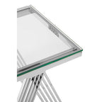 Clear Glass Top End Table with Silver Finish Stainless Steel Slim Lines Frame | Piermount