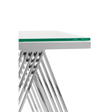 Clear Glass Top End Table with Silver Finish Stainless Steel Slim Lines Frame | Piermount