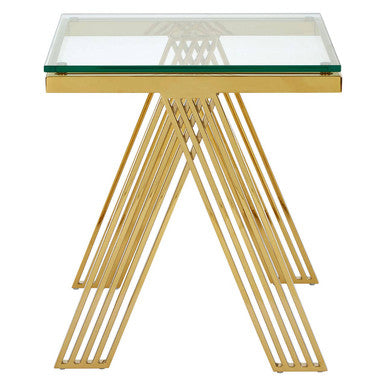 Clear Glass Top End Table with Gold Finish Stainless Steel Slim Lines Frame | Piermount