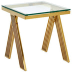 Clear Glass Top End Table with Gold Finish Stainless Steel Slim Lines Frame | Piermount