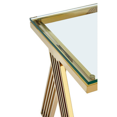 Clear Glass Top End Table with Gold Finish Stainless Steel Slim Lines Frame | Piermount