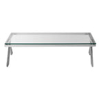 Clear Glass Top Rectangular Coffee Table with Silver Finish Stainless Steel Slim Lines Frame | Piermount