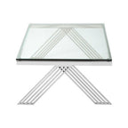 Clear Glass Top Rectangular Coffee Table with Silver Finish Stainless Steel Slim Lines Frame | Piermount