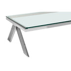 Clear Glass Top Rectangular Coffee Table with Silver Finish Stainless Steel Slim Lines Frame | Piermount