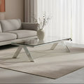 Clear Glass Top Rectangular Coffee Table with Silver Finish Stainless Steel Slim Lines Frame | Piermount