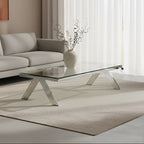 Clear Glass Top Rectangular Coffee Table with Silver Finish Stainless Steel Slim Lines Frame | Piermount