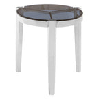 Smoky Grey Glass Round Top End Table with Silver Stainless Steel Frame, Piermount