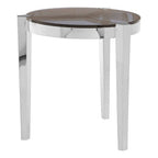 Smoky Grey Glass Round Top End Table with Silver Stainless Steel Frame, Piermount