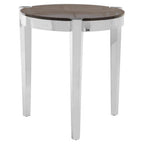Smoky Grey Glass Round Top End Table with Silver Stainless Steel Frame, Piermount