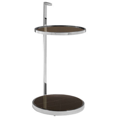 Two Tier Round End Table with Black Marble and Glass Top | Piermount