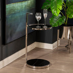 Two Tier Round End Table with Black Marble and Glass Top | Piermount