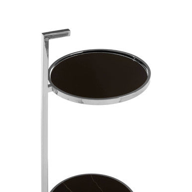 Two Tier Round End Table with Black Marble and Glass Top | Piermount