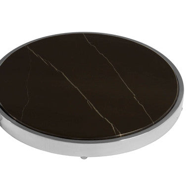 Two Tier Round End Table with Black Marble and Glass Top | Piermount