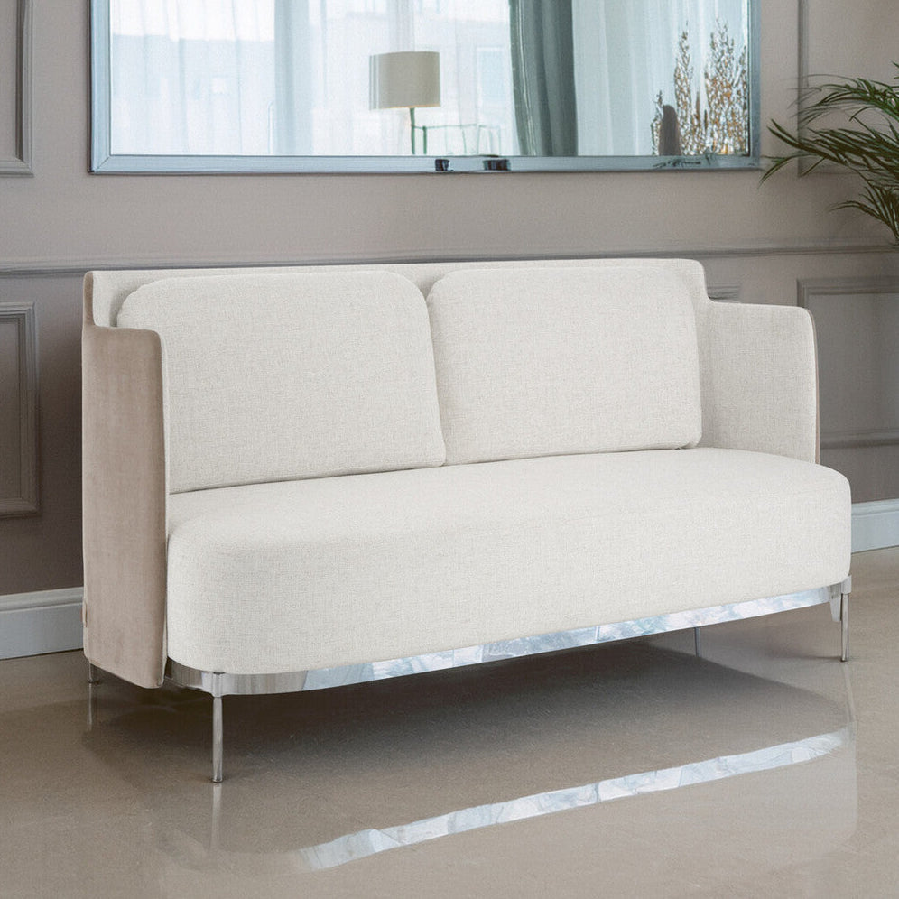 White and Mink 2 Seater Sofa with Metal Base | Piermount