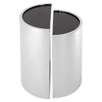 Set of 2 Semicircular Black Glass Top End Tables with Silver Finish Steel Frame | Piermount