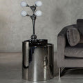 Set of 2 Semicircular Black Glass Top End Tables with Silver Finish Steel Frame | Piermount