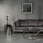 Set of 2 Semicircular Black Glass Top End Tables with Silver Finish Steel Frame | Piermount