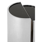 Set of 2 Semicircular Black Glass Top End Tables with Silver Finish Steel Frame | Piermount