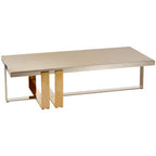 Rectangular Frosted Glass Coffee Table in Gold and Silver Finish Frame | Demas
