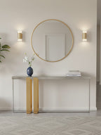 Frosted Glass Console Table with Gold and Silver Finish Frame | Demas