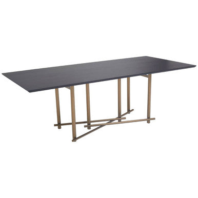 Black Engineered Wood Top Dining Table with Brushed Brass Legs | Delta