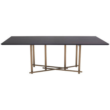Black Engineered Wood Top Dining Table with Brushed Brass Legs | Delta