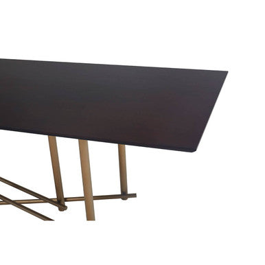 Black Engineered Wood Top Dining Table with Brushed Brass Legs | Delta