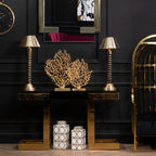 Gold Finish Base Console Table with Clear Glass Top | Deana