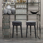 Grey Velvet Bar Stool with Rubberwood Legs | Manhattan