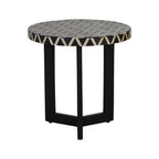 Black and White Top Bone Inlay Side Table with Black 3 Cross-Leg Base, Boho