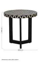 Black and White Top Bone Inlay Side Table with Black 3 Cross-Leg Base, Boho